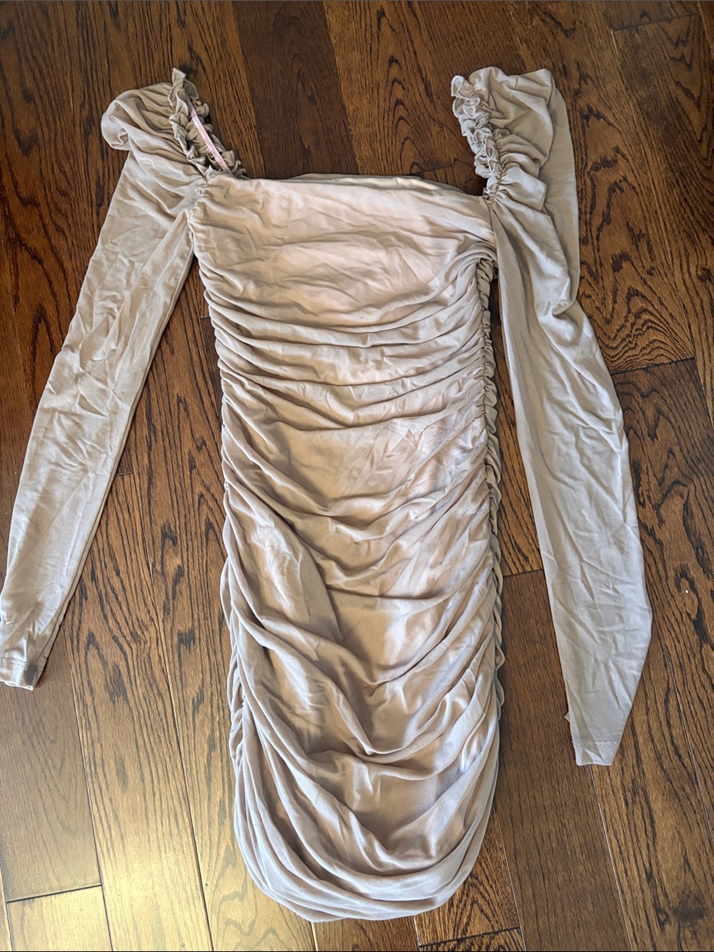 SHEIN Taupe Ruched Long-Sleeve Bodycon Dress